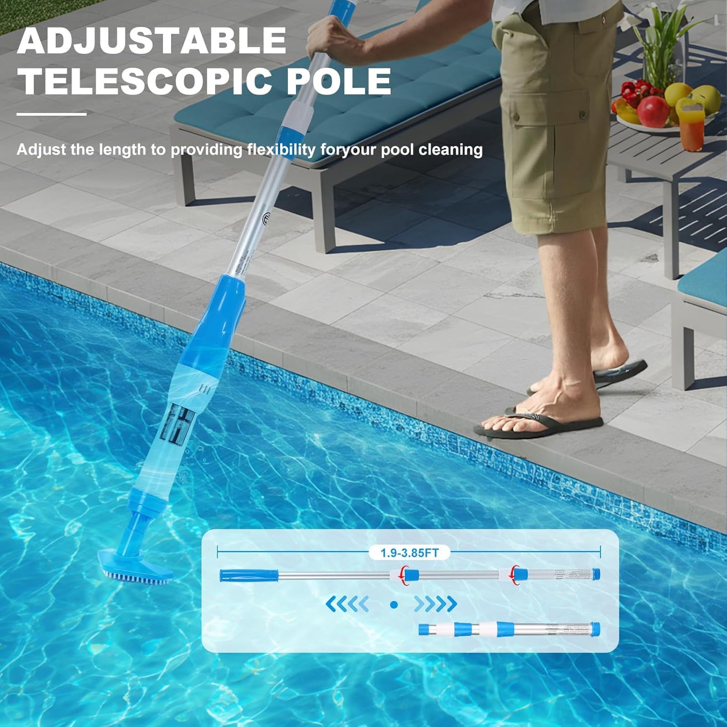 3-in-1 Cordless Pool Vacuum with Extension Rod