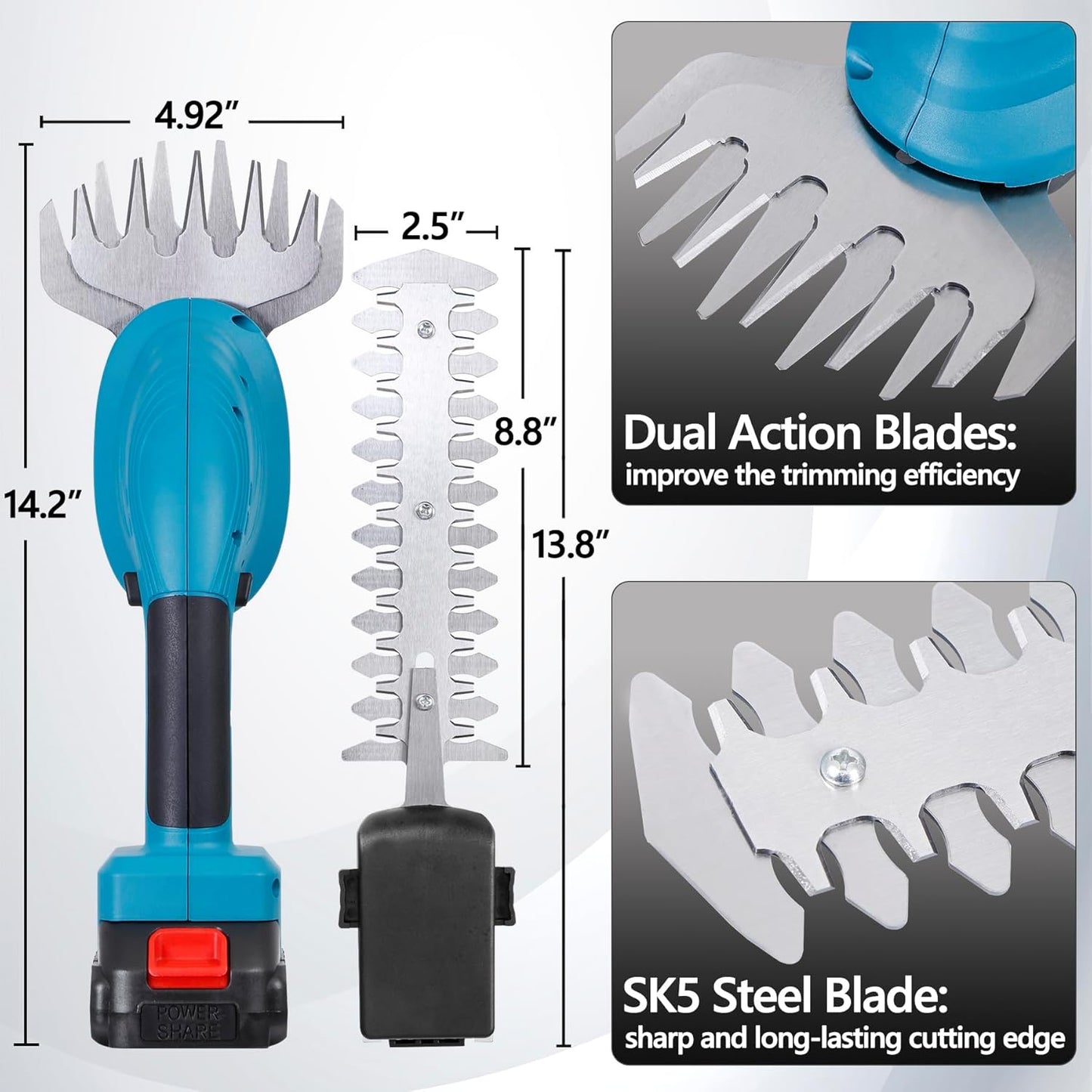 2 in 1 Hedge Trimmer Cordless with Battery