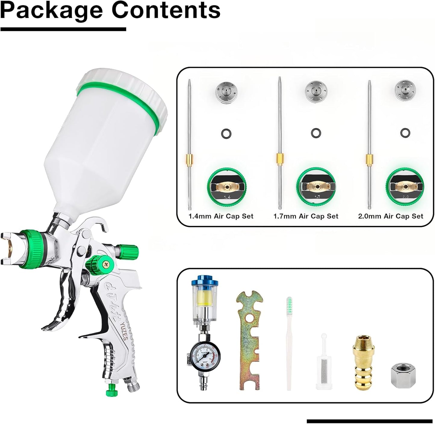 HVLP Paint Gun with Paint Nozzles 1.4/1.7/2.0 mm