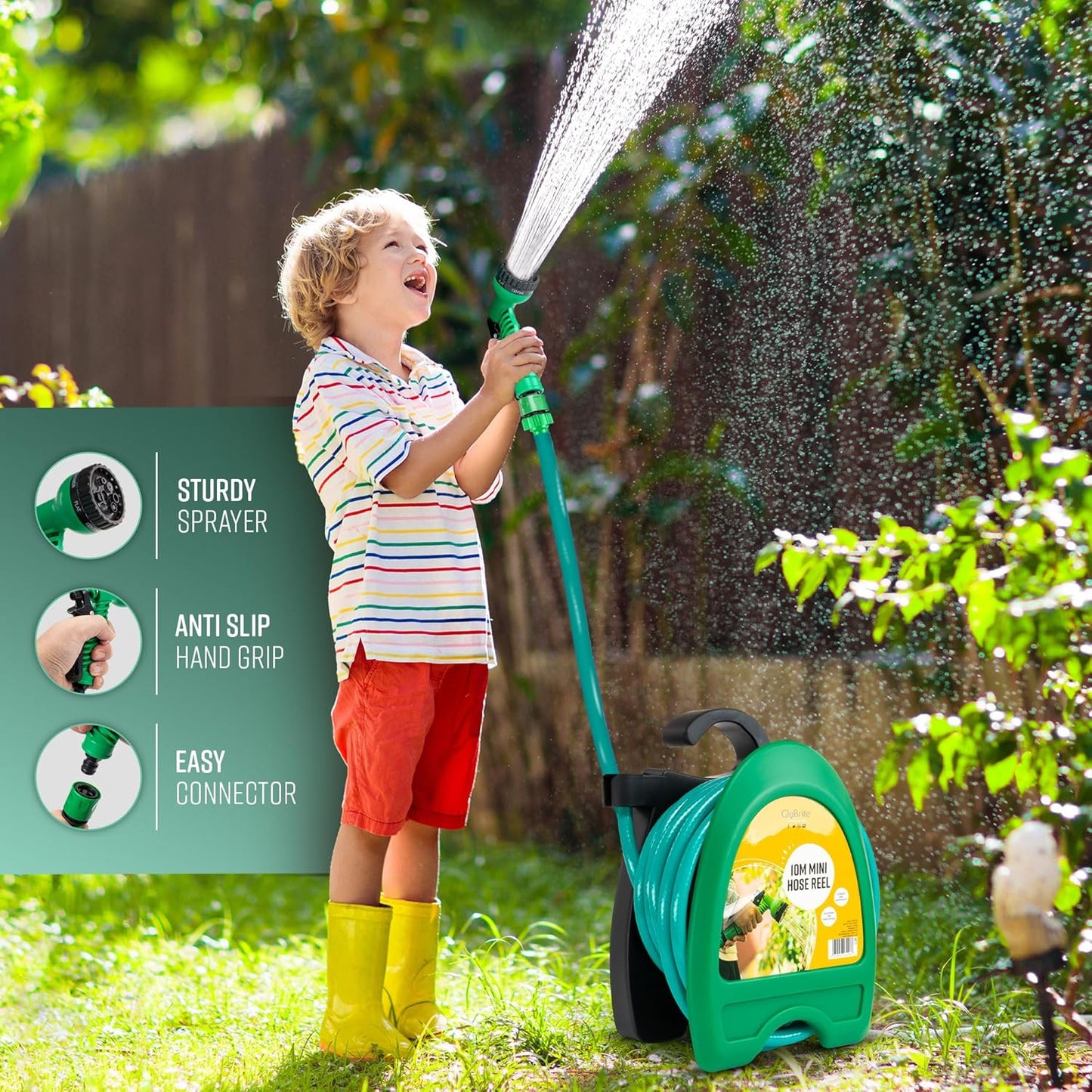 Portable Wall-mounted Garden Hose Reel with Sprayer