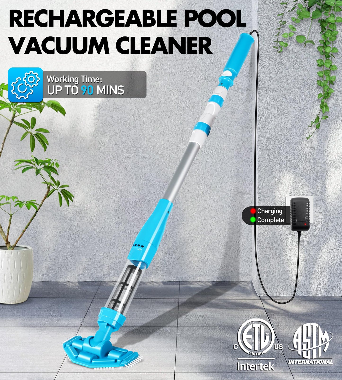 3-in-1 Cordless Pool Vacuum with Extension Rod