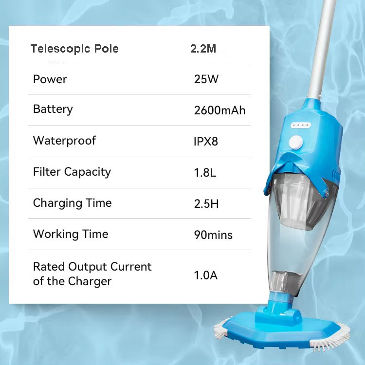 Rechargeable Cordless Pool Vacuum with Telescopic Pole
