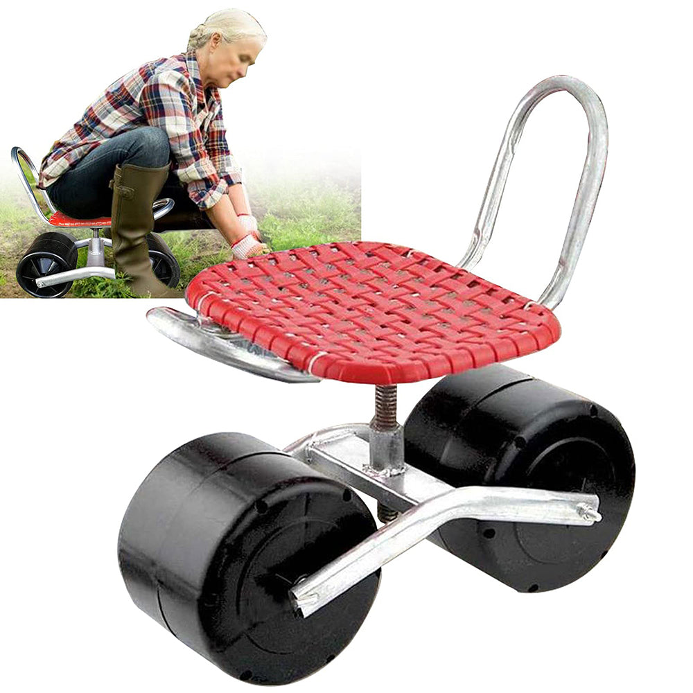 Red seat with black wheels on a white background