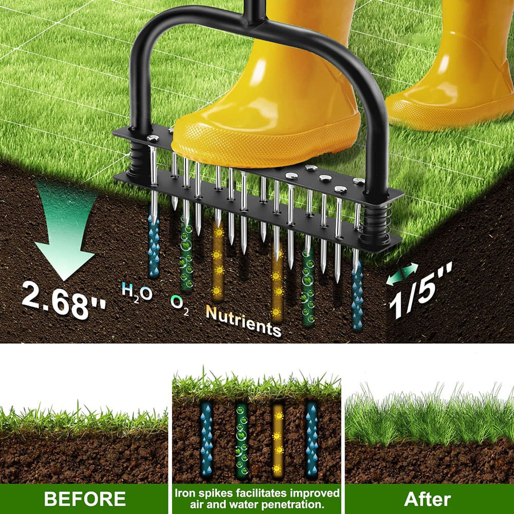 Lawn Aerator Tool with 15 Iron Spikes for Lawn