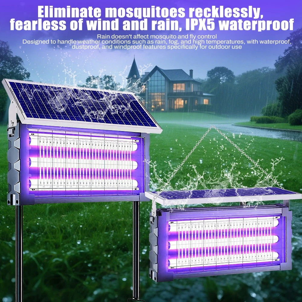 Solar-powered mosquito killer with waterproof feature in outdoor setting