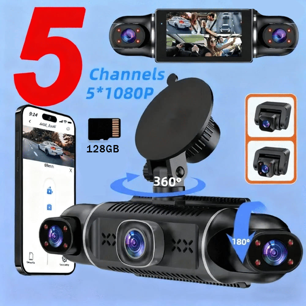 5 Channel 360° Dash Cam with 1080P HD & Night Vision