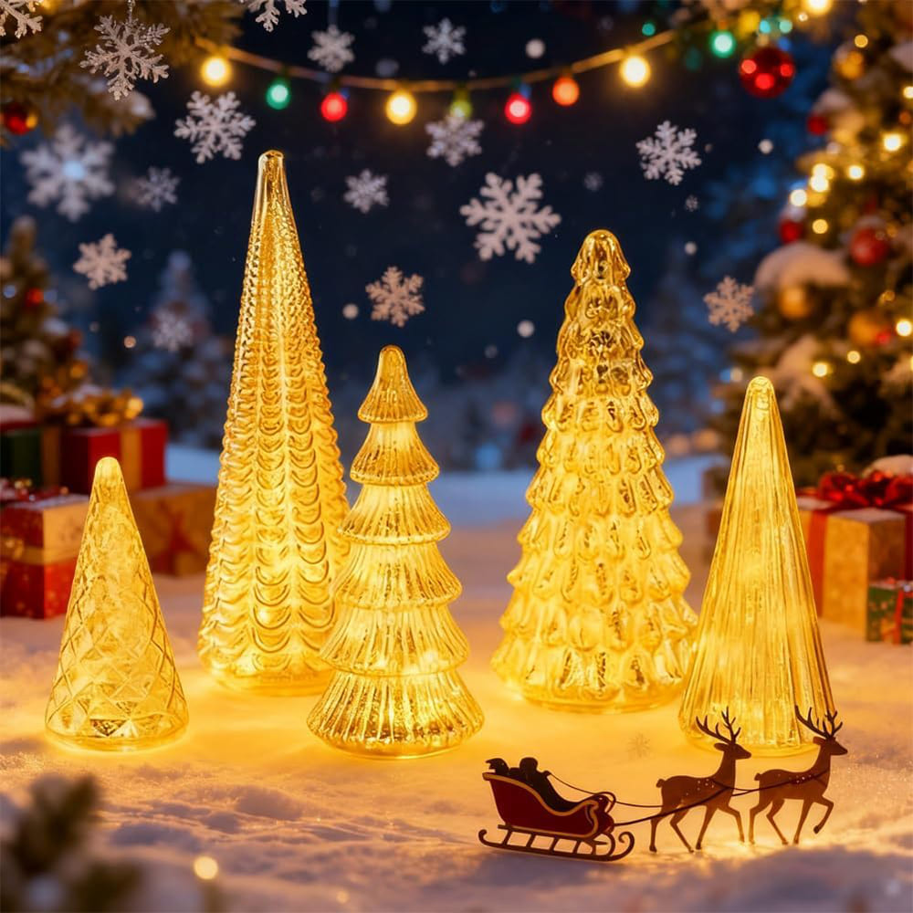 5PCS 2025 LED Christmas Tree Decoration Set