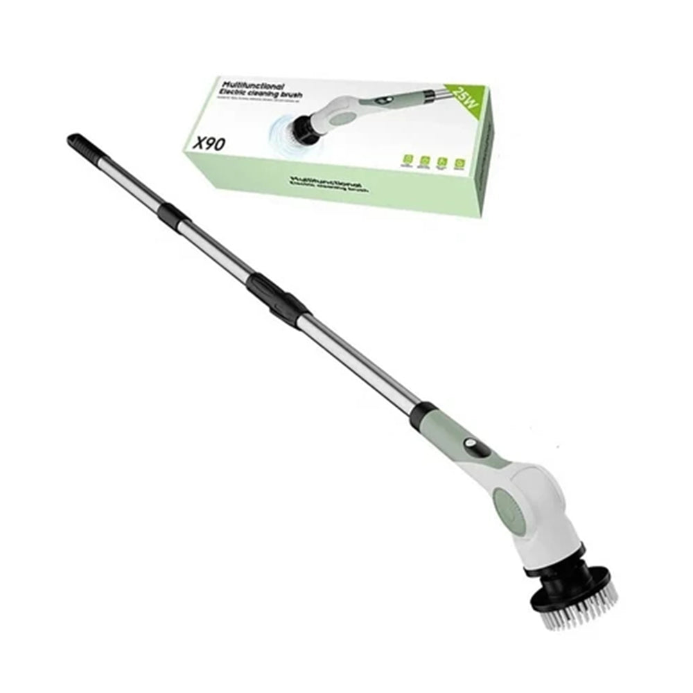 Multifunctional scrubbing brush with extension handle and packaging on a white background
