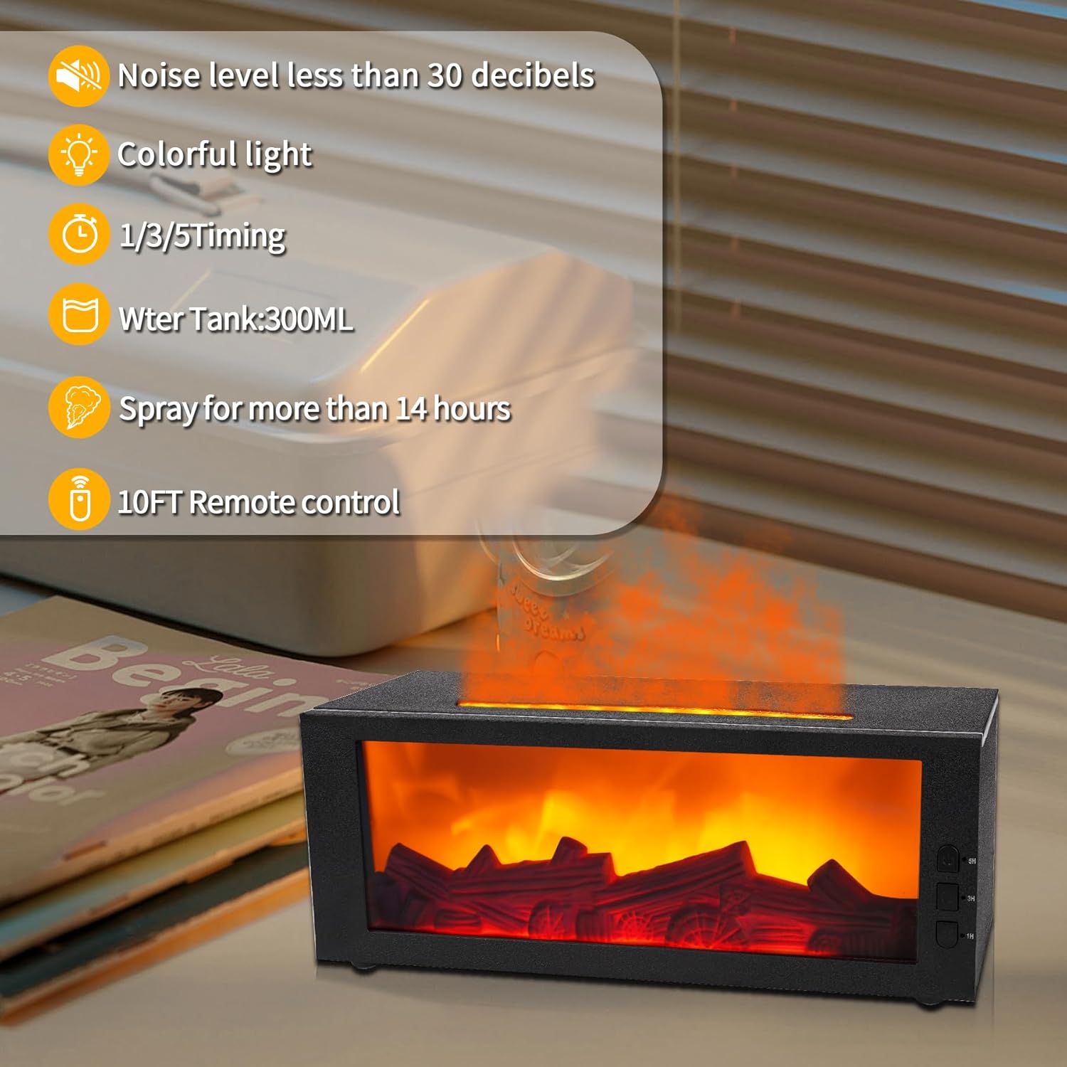 4-in-1 Fireplace Flame Diffuser with 7 Colors