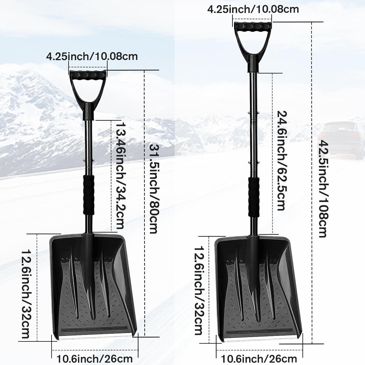 Upgraded 3-in-1 Snow Shovel 33 Inch Detachable with Ice Saw