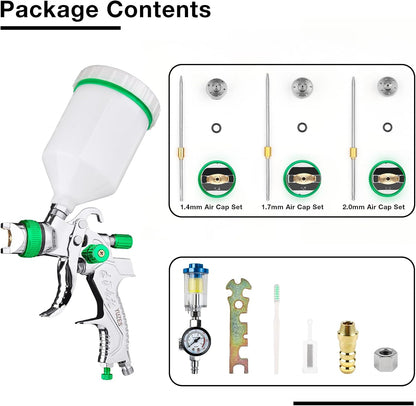 HVLP Paint Gun with Paint Nozzles 1.4/1.7/2.0 mm