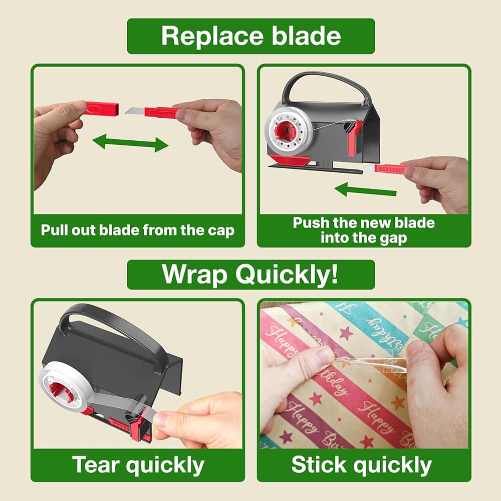 Wrapping Paper Cutter and Tape Dispenser for Christmas Gift