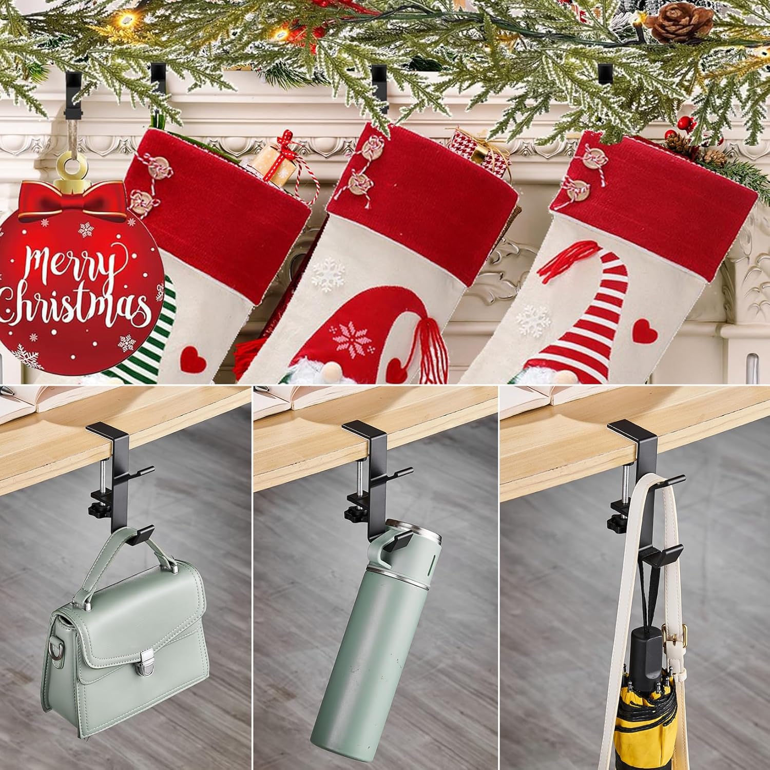 4/8 Pack Christmas Fireplace Stocking and Garland Hanger