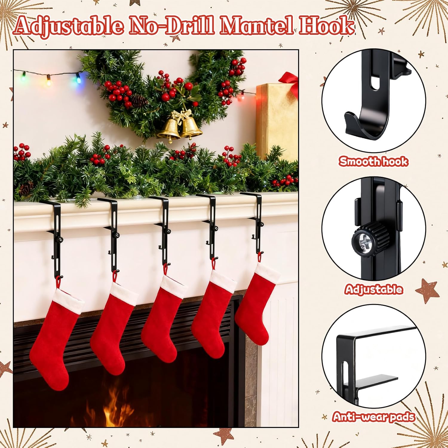 4/8 Pack Christmas Fireplace Stocking and Garland Hanger