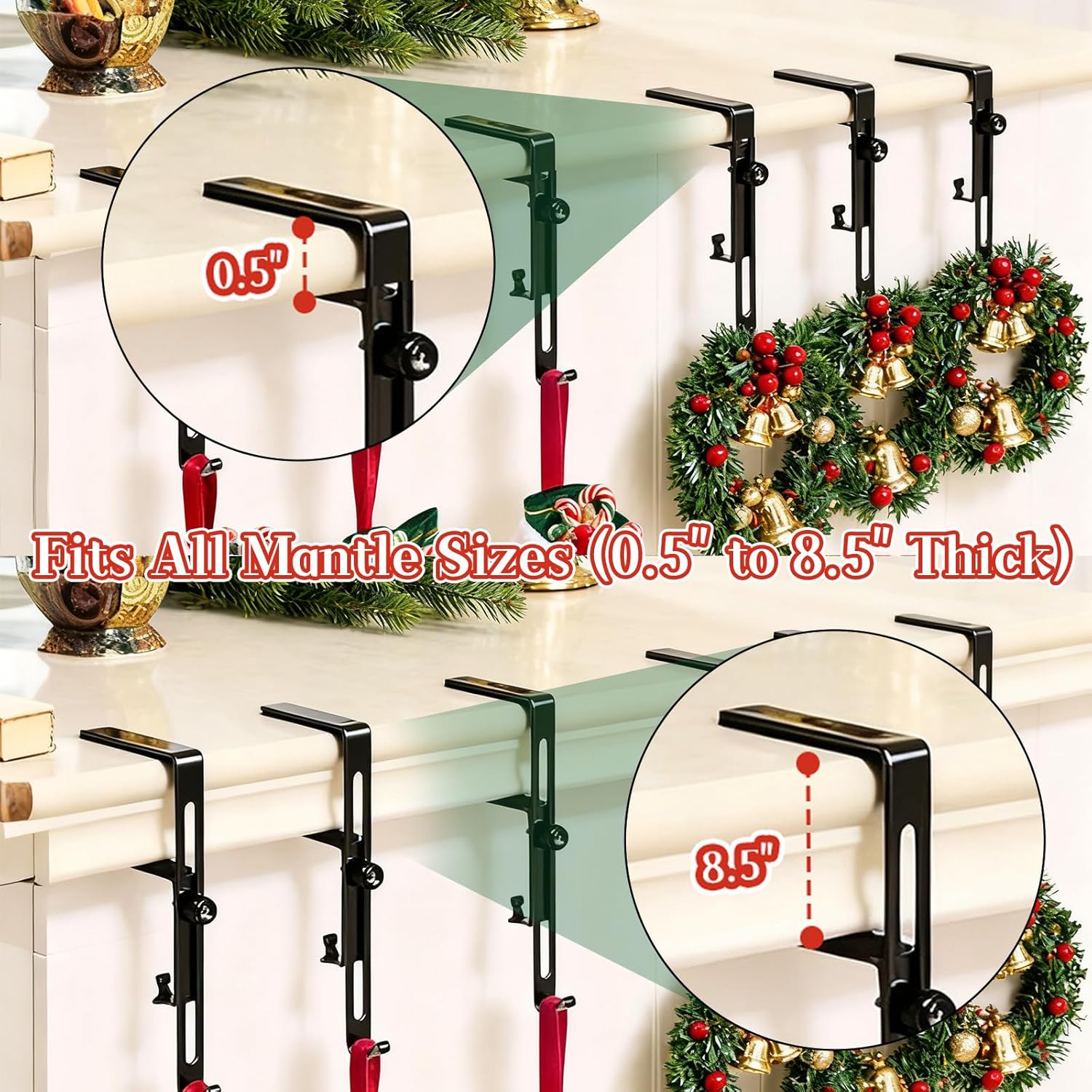 4/8 Pack Christmas Fireplace Stocking and Garland Hanger