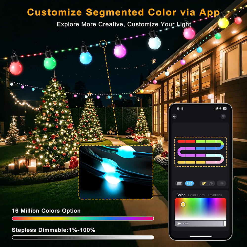 Smart Outdoor RGBIC Bulb String Lights