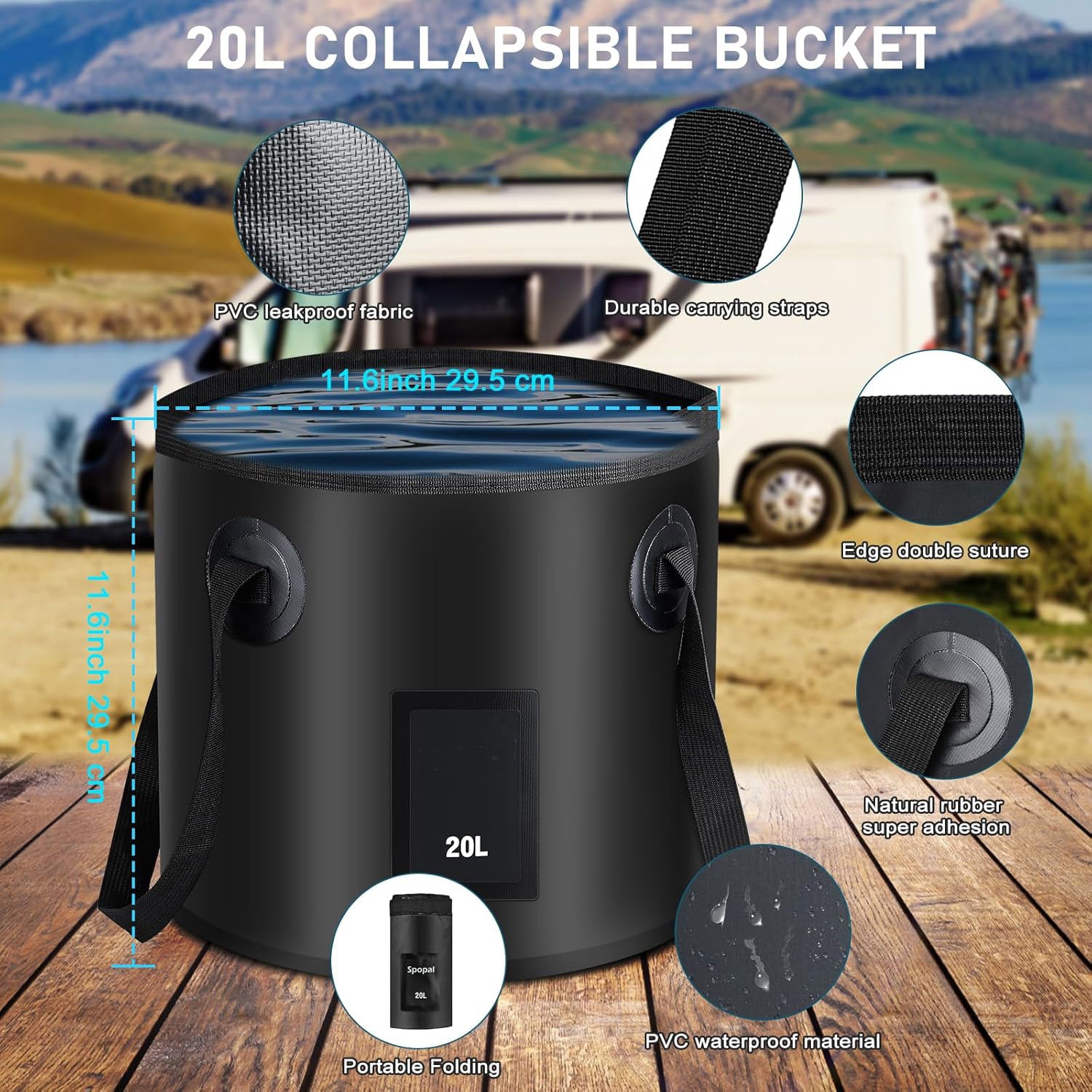 Portable Camping Shower with 20L Bucket for Hiking Travel