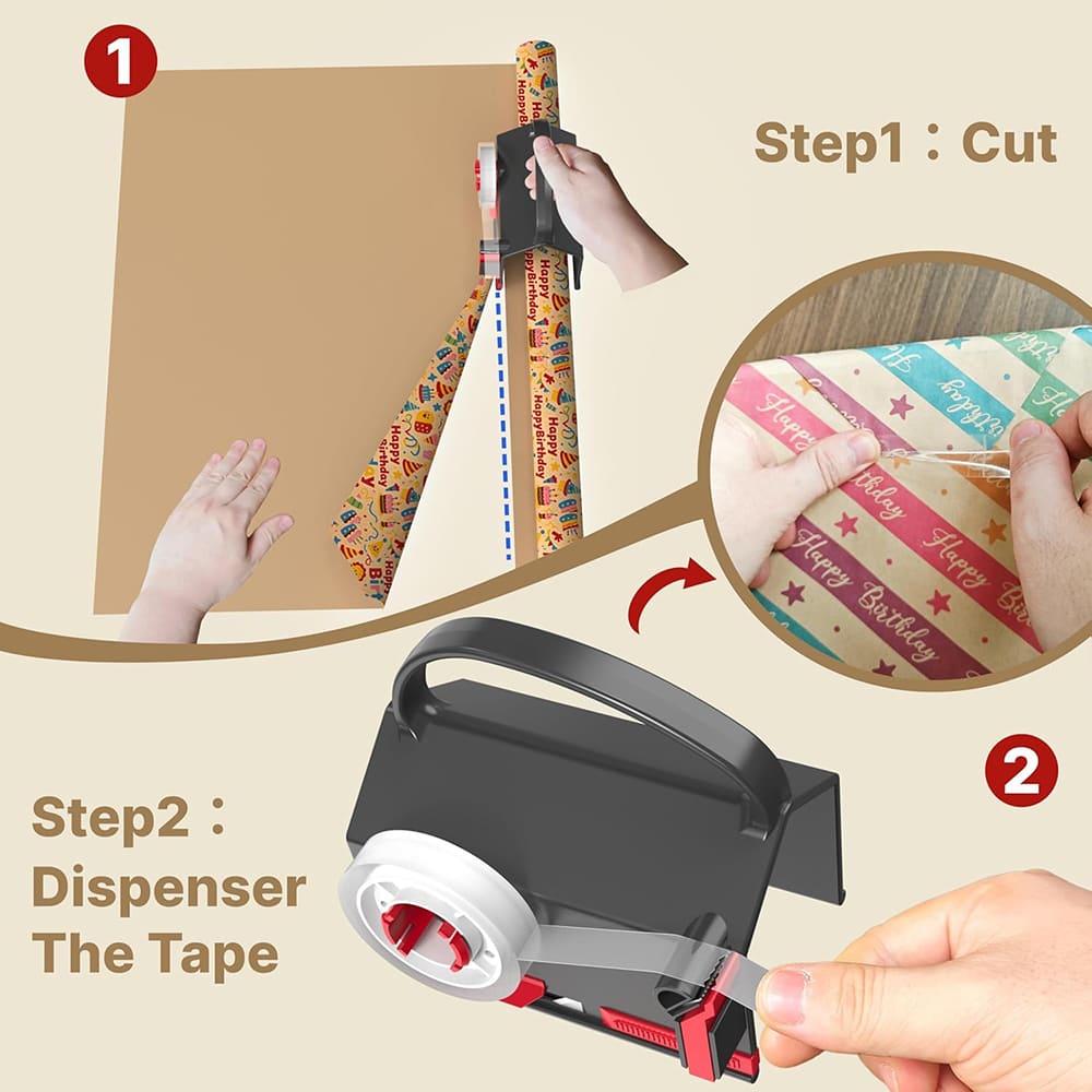 Wrapping Paper Cutter and Tape Dispenser for Christmas Gift