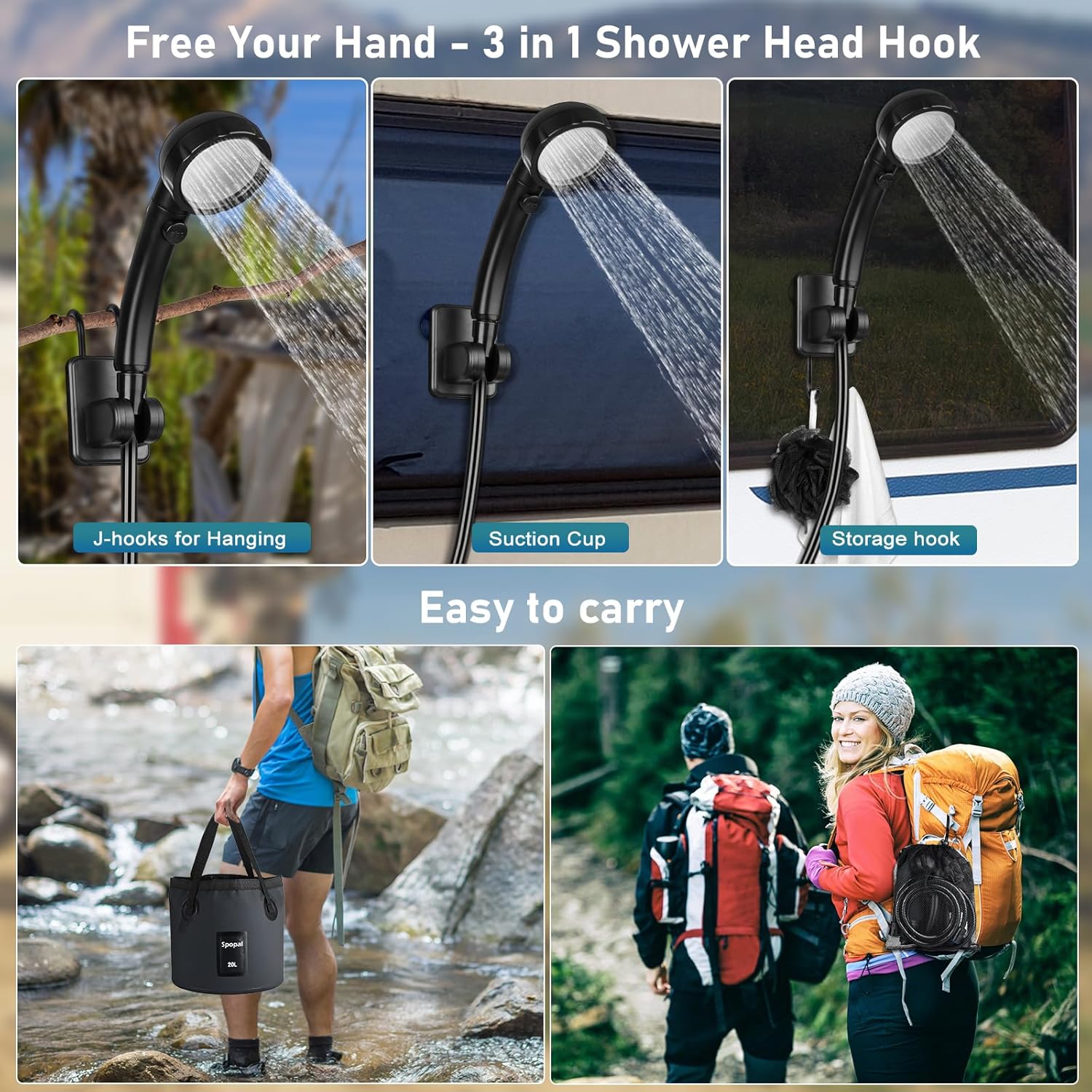 Portable Camping Shower with 20L Bucket for Hiking Travel
