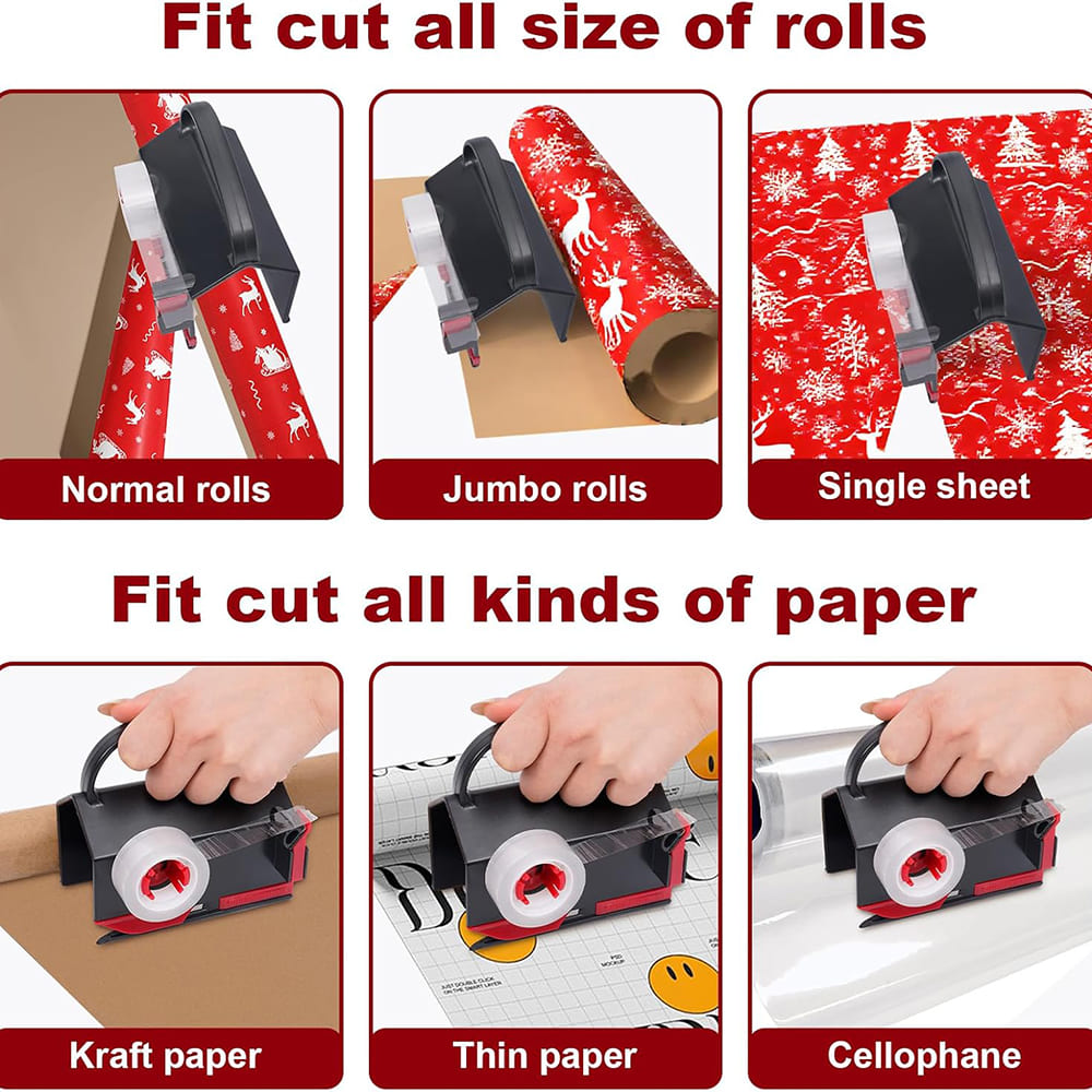 Wrapping Paper Cutter and Tape Dispenser for Christmas Gift