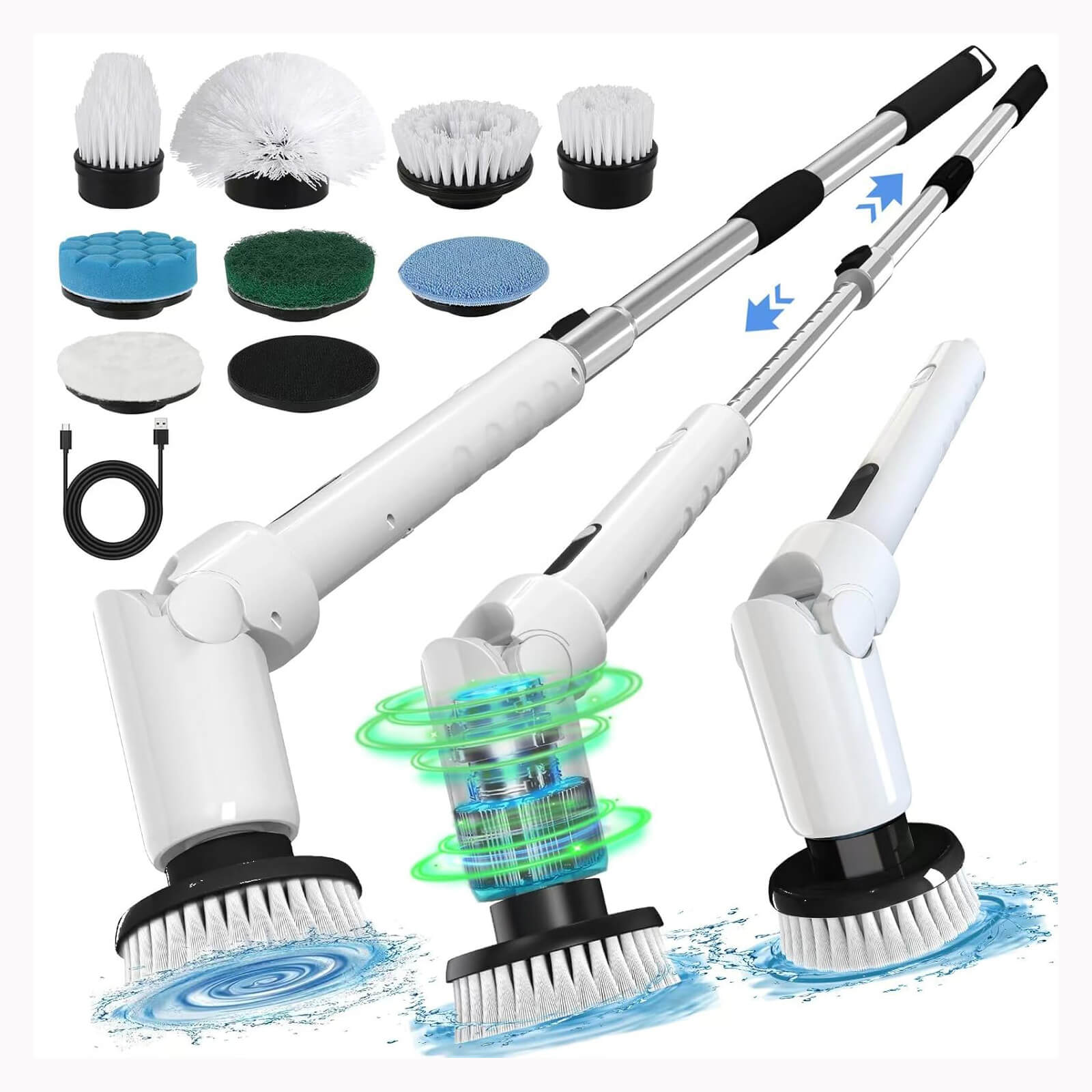 Cleaning tool with various attachments on a white background