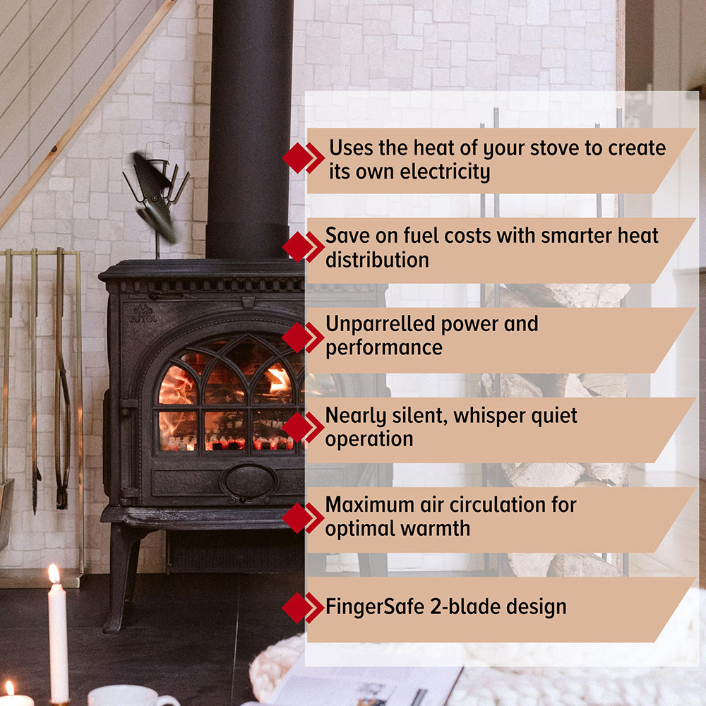 Dual Blade Heat Powered Stove Fan – Stronger Airflow, Longer Lasting