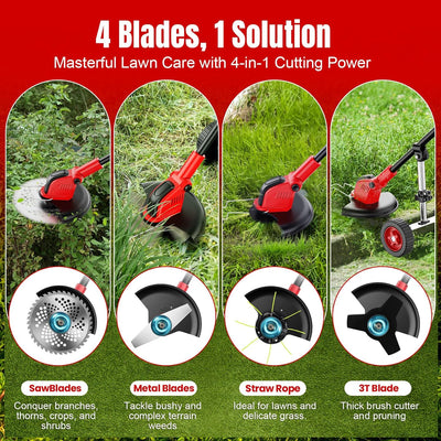 4 in 1 Cordless Grass Trimmer, Weed Eater & Edger and Mower