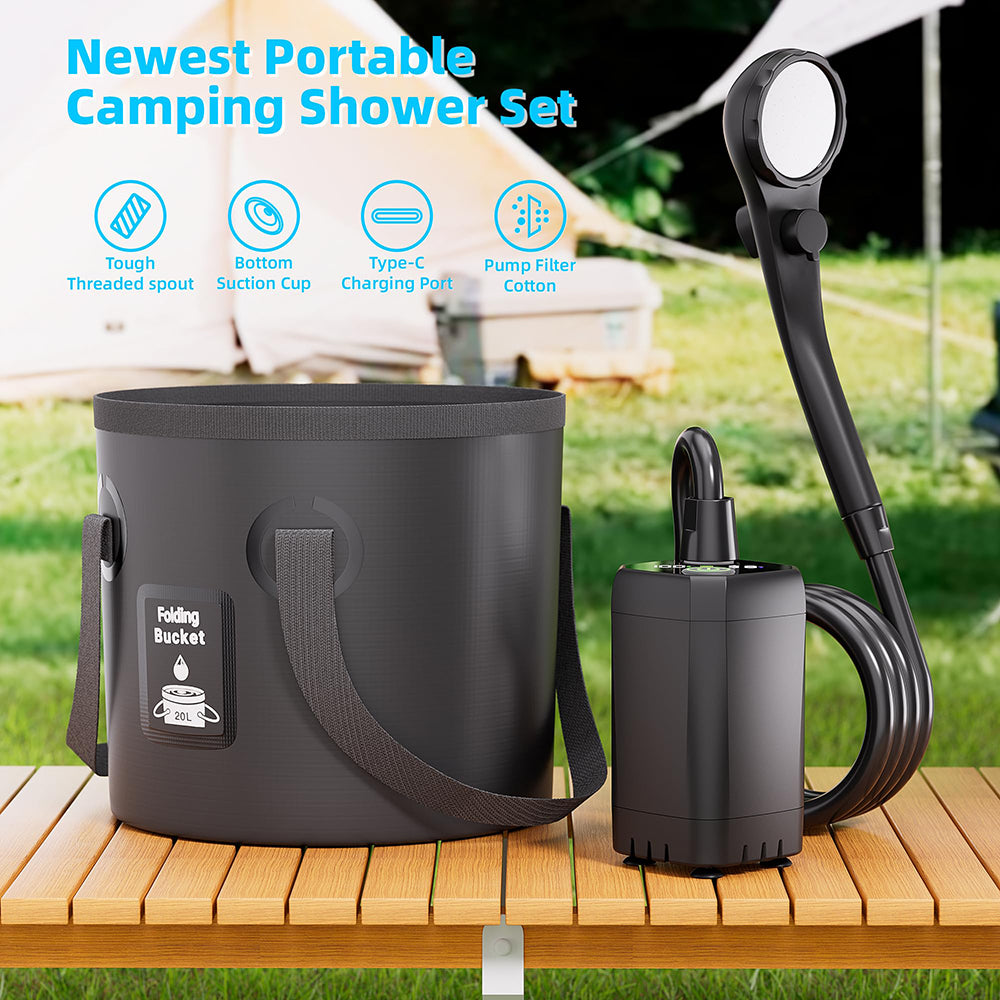 Portable Camping Shower with 20L Bucket for Hiking Travel