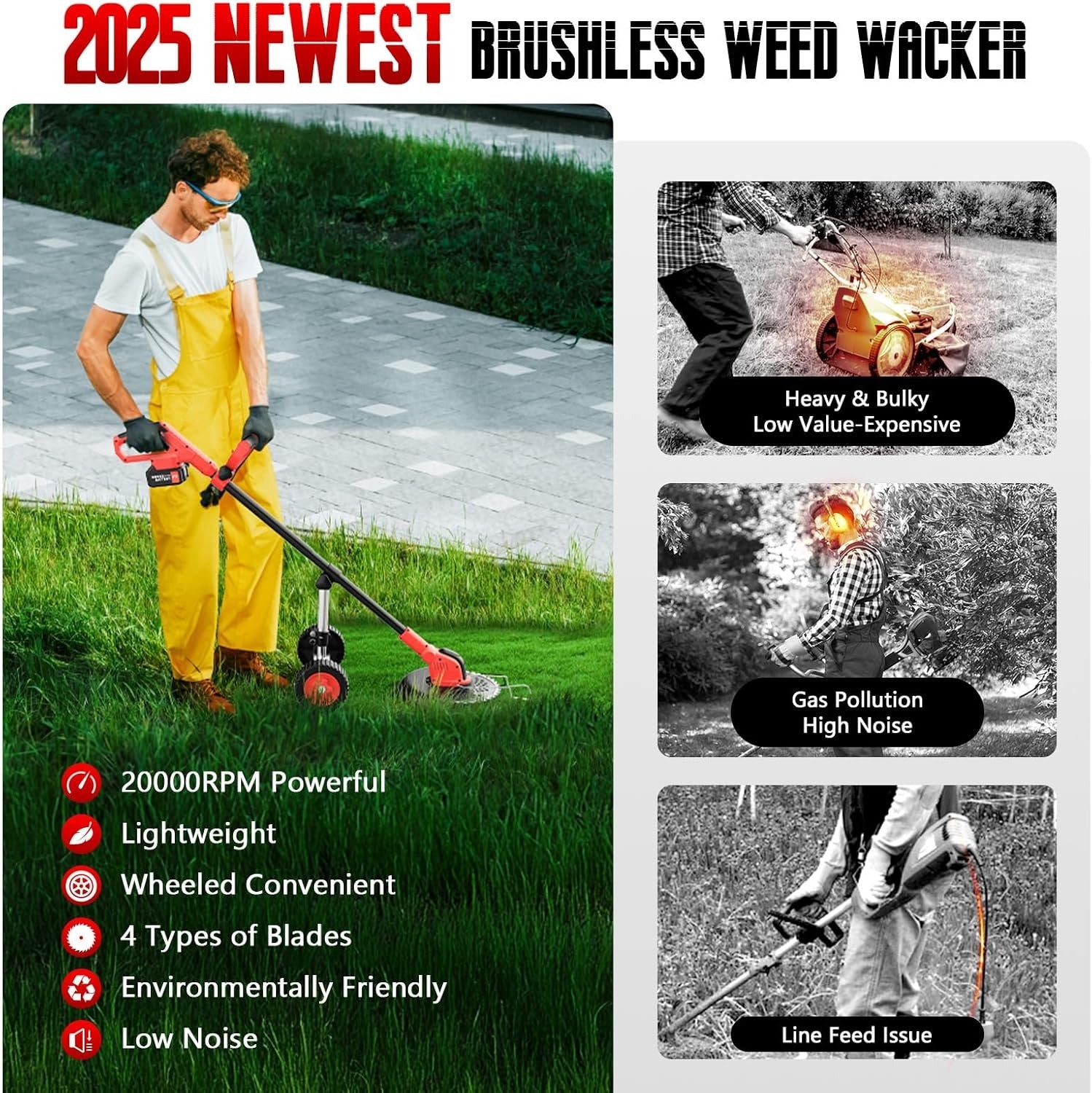 Upgraded 4 in 1 Cordless Grass Trimmer, Weed Eater & Edger