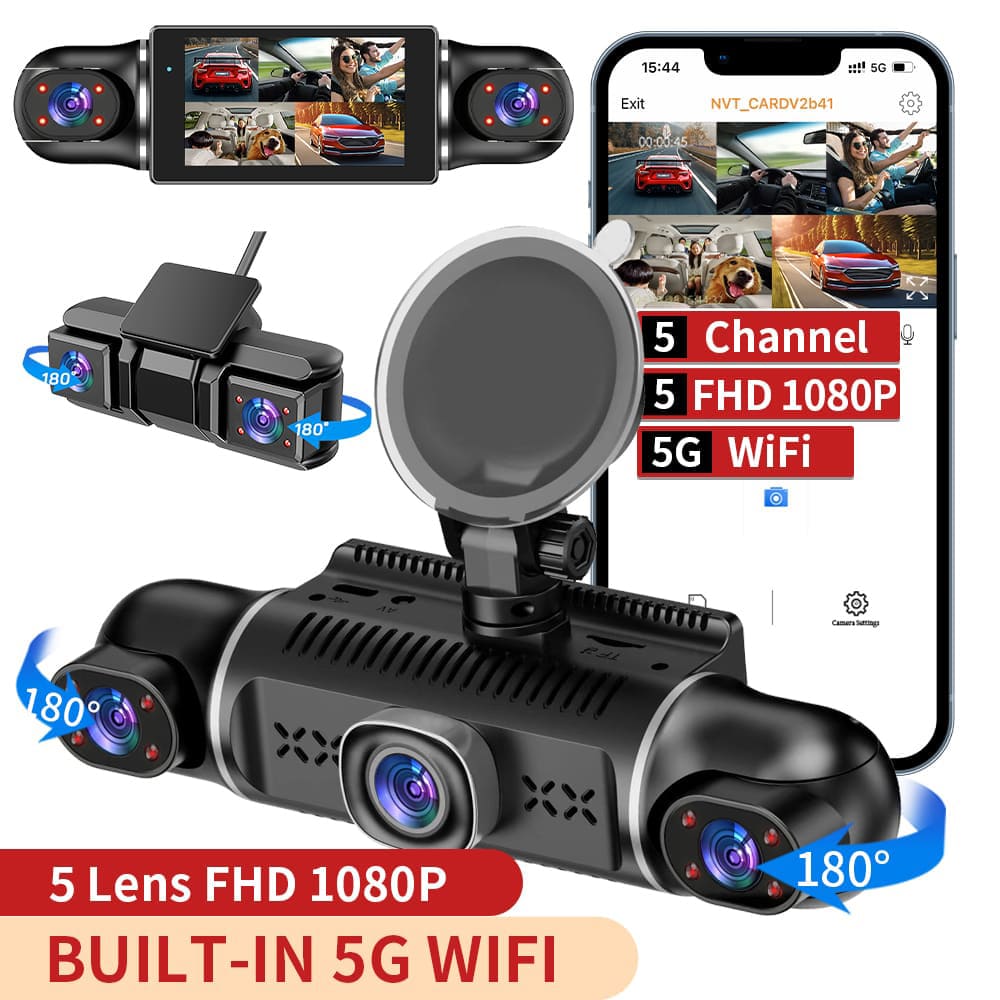 5 Channel 360° Dash Cam with 1080P HD & Night Vision