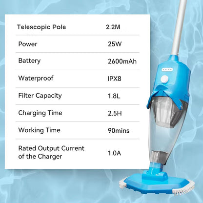 Rechargeable Cordless Pool Vacuum with Telescopic Pole