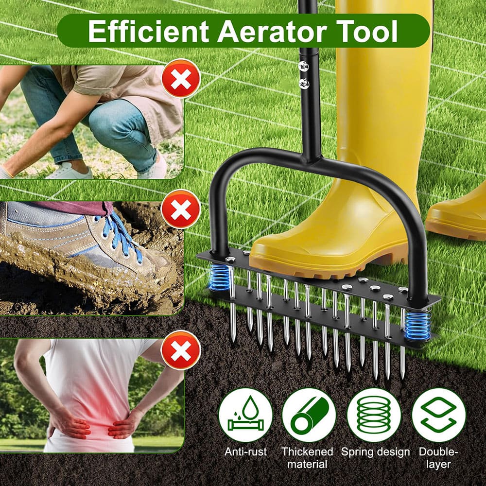 Lawn Aerator Tool with 15 Iron Spikes for Lawn