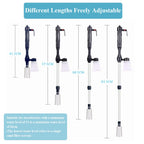 Set of adjustable irrigation nozzles with measurements on a white background
