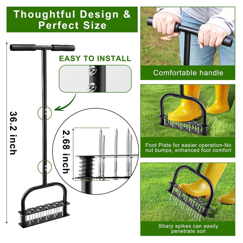Lawn Aerator Tool with 15 Iron Spikes for Lawn