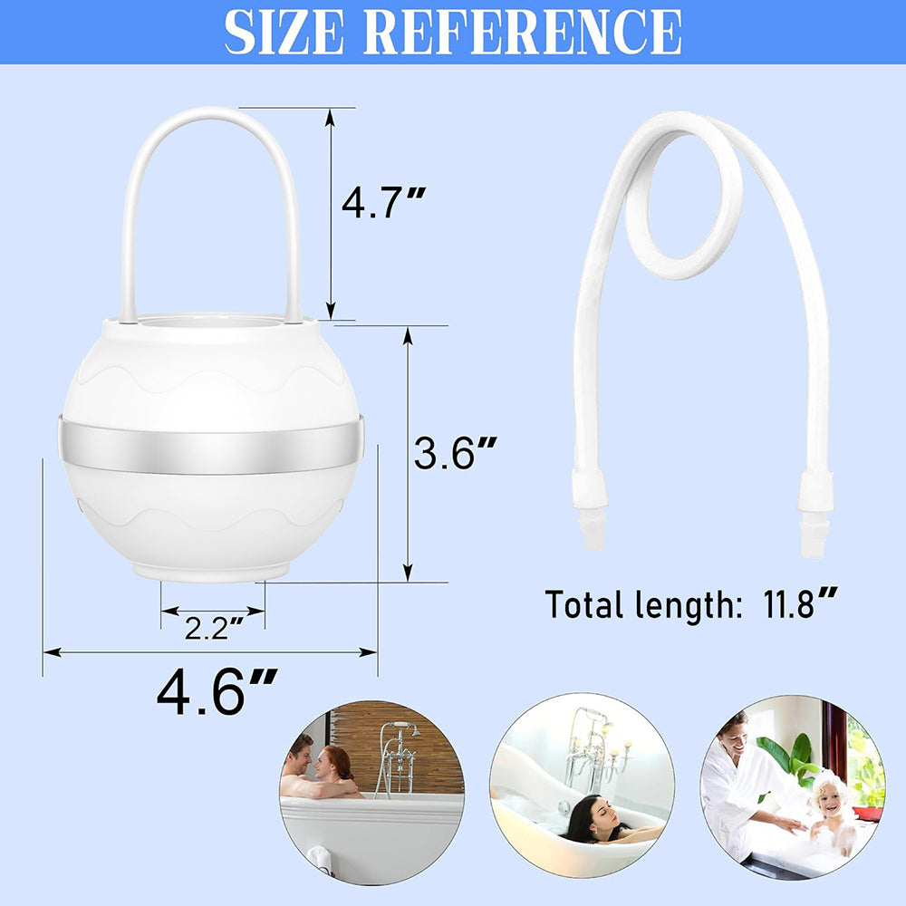 Measurement chart showing dimensions of a white LED night light with size reference on a blue background.
