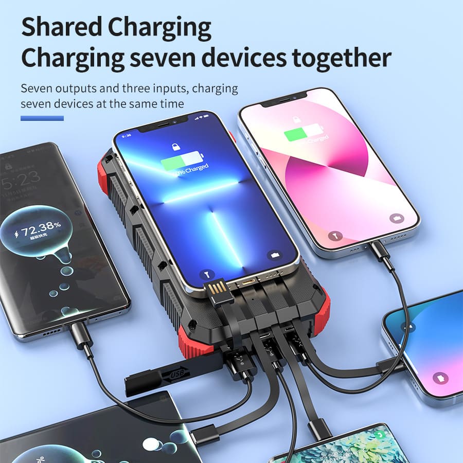 36800mAh Solar Power Bank with 4 Cables LED Light
