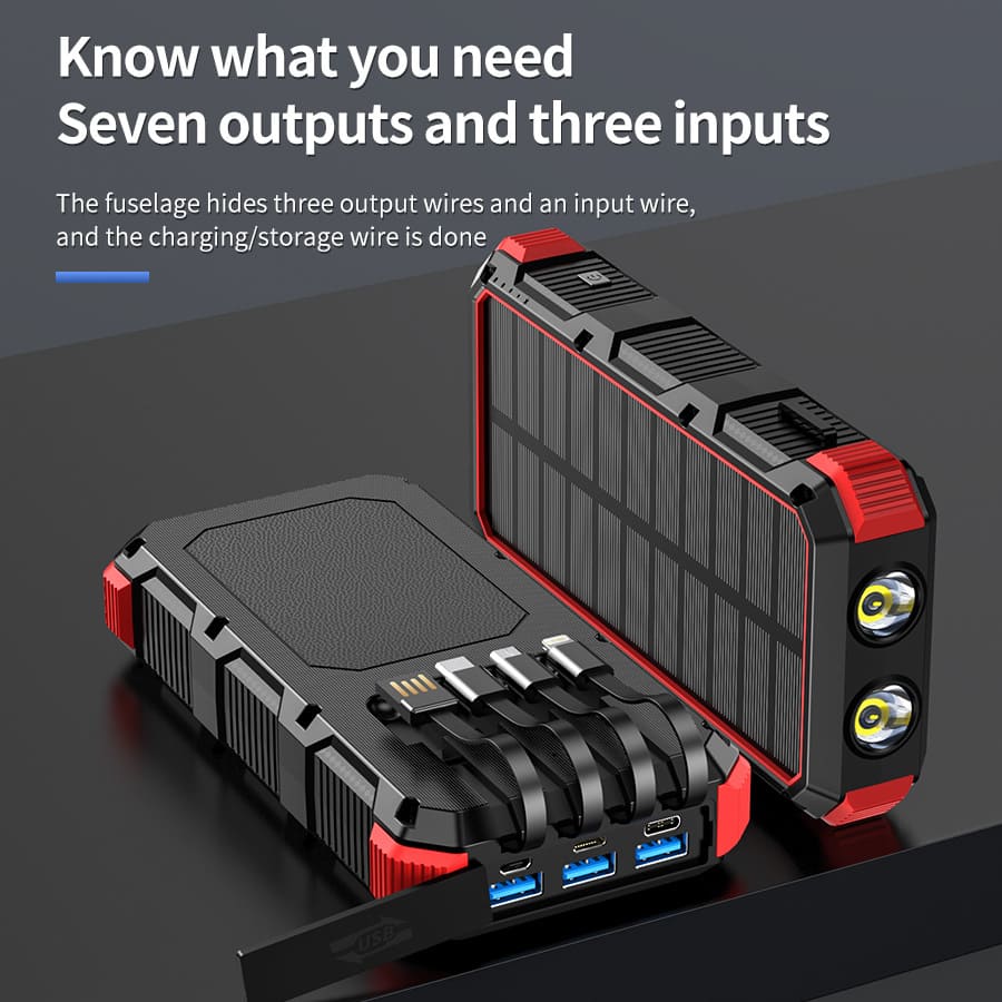 36800mAh Solar Power Bank with 4 Cables LED Light