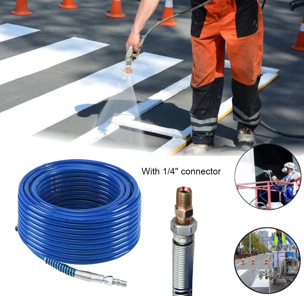 AxiaTool 1/4" x 8m airless paint sprayer hose coiled with connectors, designed for efficient paint application.