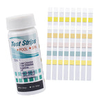 Test strips for pool and spa maintenance with a bottle labeled 'Test Strips Pool Spa'.