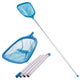 Blue pool skimmer net with extendable handle on a white background
