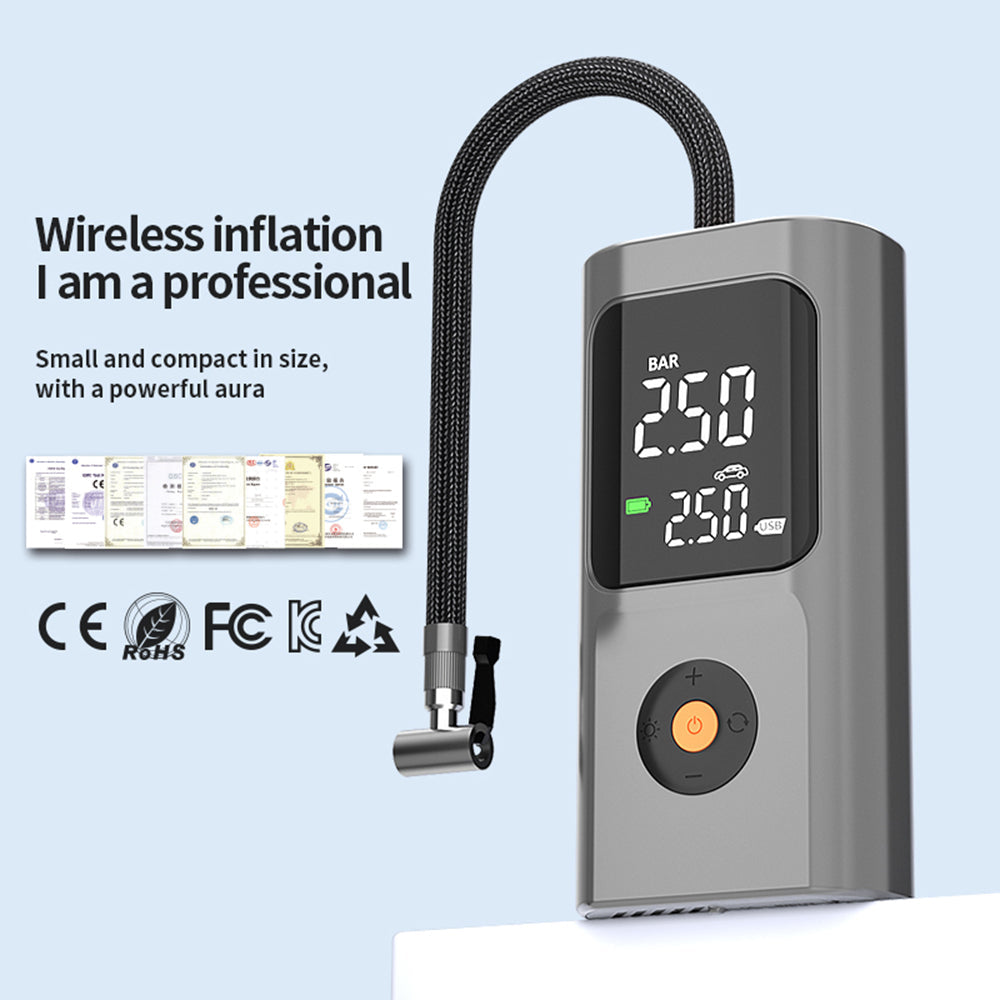 AxiaTool portable air compressor featuring a large dual digital screen for easy pressure monitoring and inflation.
