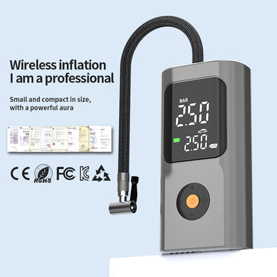 AxiaTool portable air compressor featuring a large dual digital screen for easy pressure monitoring and inflation.