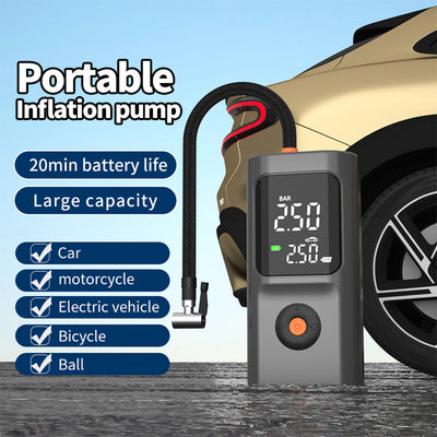 AxiaTool portable air compressor with large dual digital screen for automotive tire inflation and pressure monitoring.