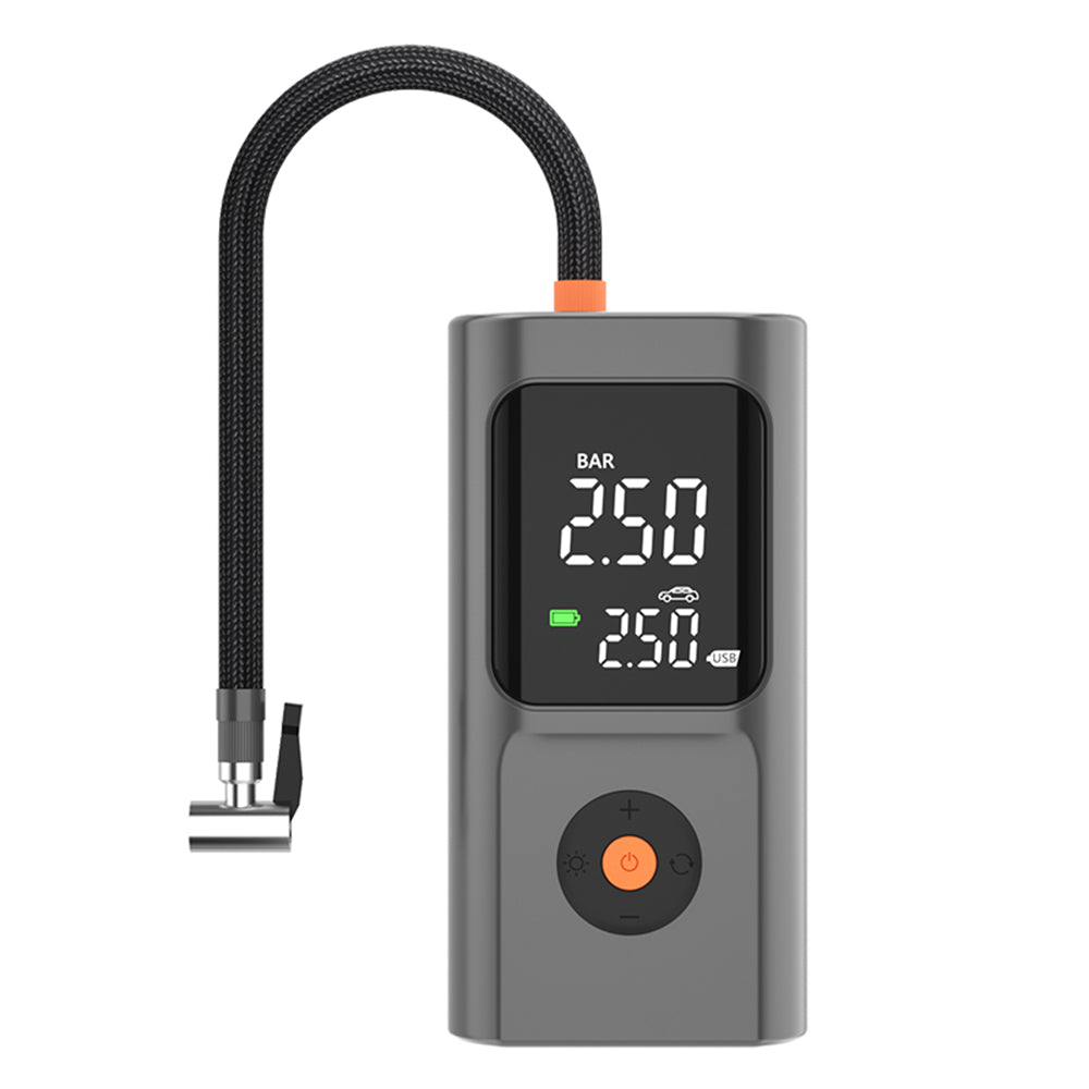 AxiaTool portable air compressor featuring a large dual digital screen for easy pressure monitoring in automotive use.