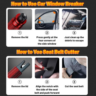 AxiaTool 2025 upgraded safety hammer emergency escape tool with a sturdy handle and sharp blade for quick vehicle exits.