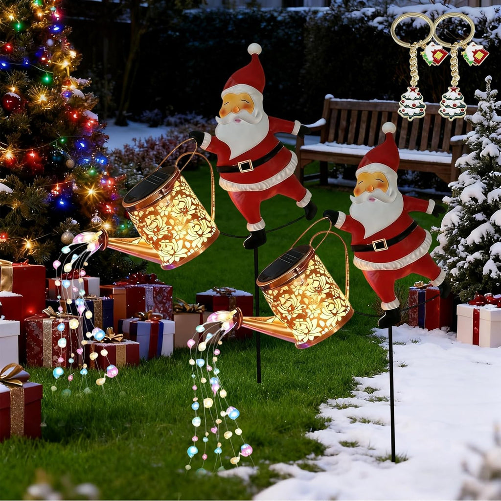 Christmas Santa solar kettle lights by AxiaTool glowing warmly in a festive outdoor setting during the holiday season.