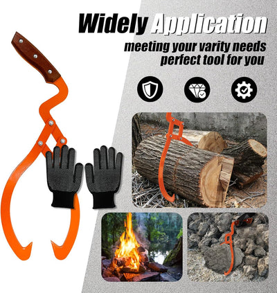 AxiaTool log handling tool with extra iron hands for safer, easier lifting of logs in garden environments.