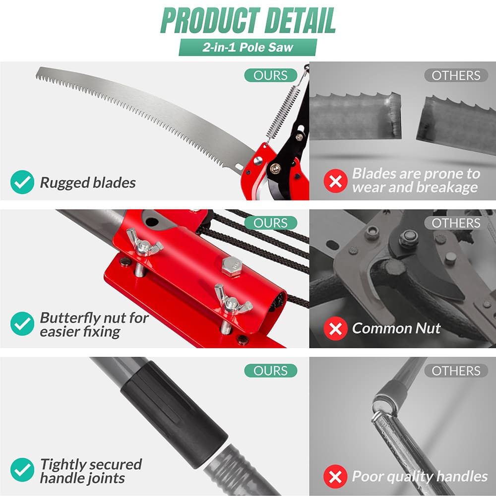 AxiaTool 2-in-1 pruner and saw with an extendable handle for versatile garden trimming and cutting tasks.