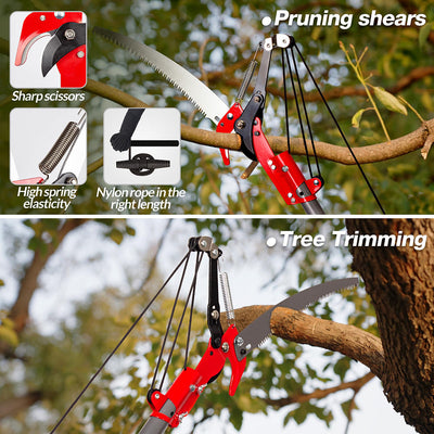 AxiaTool 2-in-1 pruner and saw with an extendable handle, ideal for pruning and cutting branches in the garden.