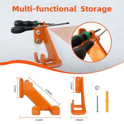 AxiaTool chainsaw stand wall mount, designed for efficient storage in gardens, garages, and workshops.